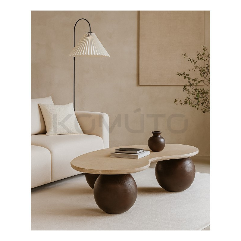 Stolik kawowy ORGANIC – sztuka trawertynu i drewna