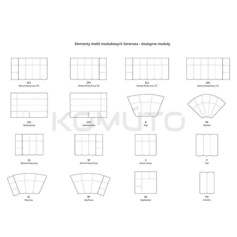 Sofa modułowa bez podłokietnika Serenata 3 os. | el. prosty SL5/SP5