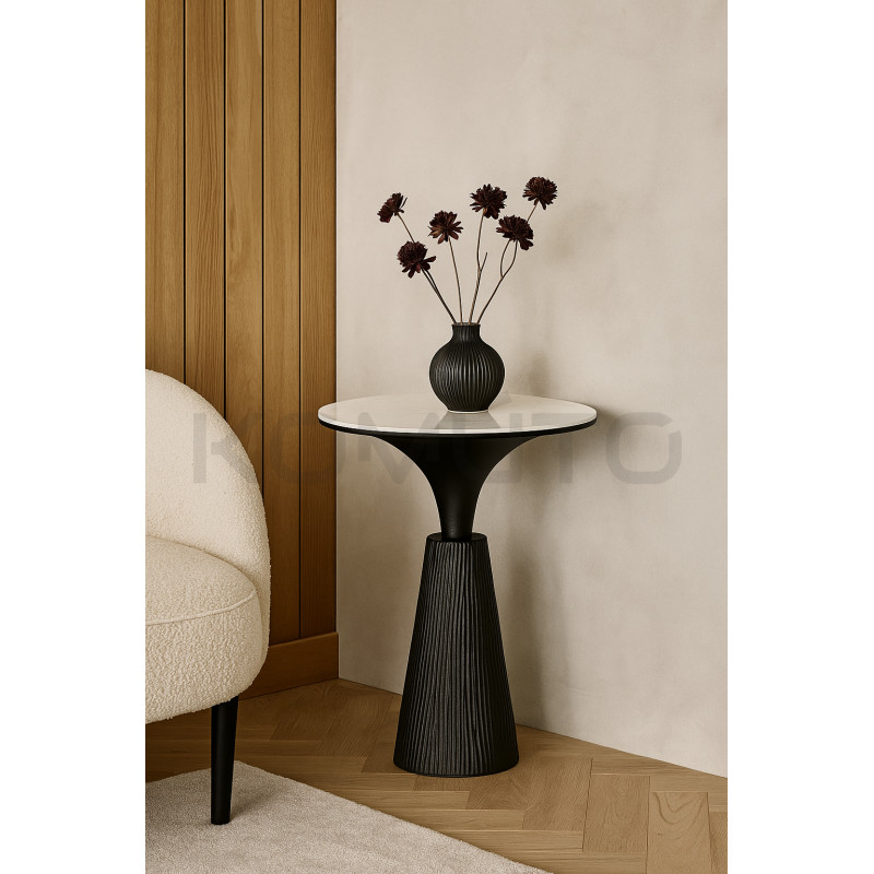 Stół barowy Rondel średnica 51 cm czarny blat marmur | Komuto.pl