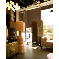 Ażurowa lampa podłogowa boho rattan SIKKIM beżowa | Komuto.pl