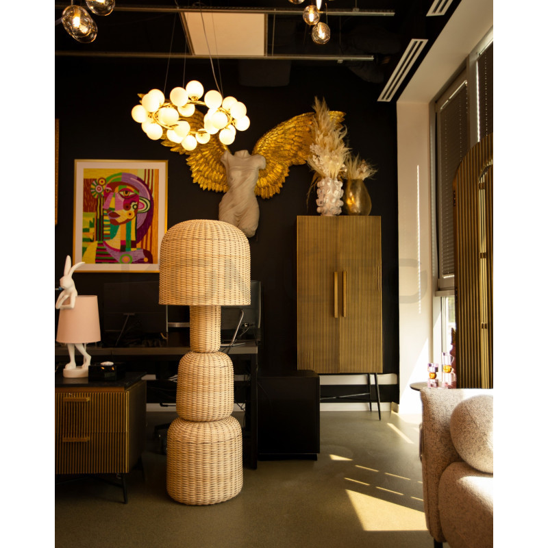 Ażurowa lampa podłogowa boho rattan SIKKIM beżowa | Komuto.pl