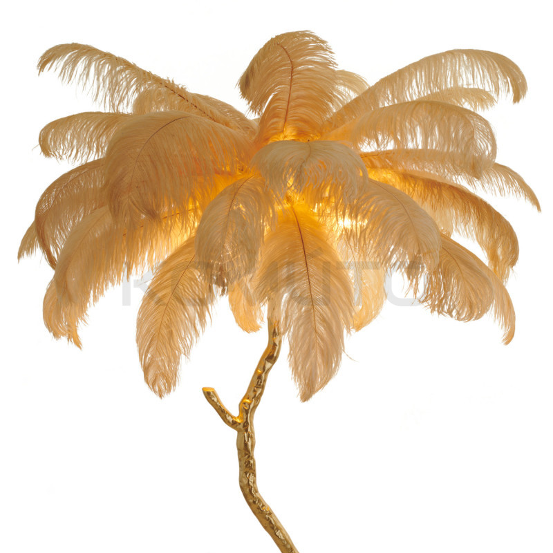 Lampa z piór EMU – złota podłogowa rzeźba światła i elegancji