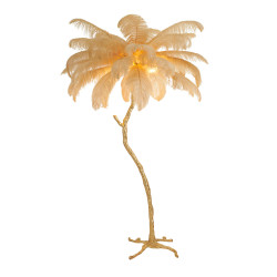 Lampa z piór EMU – złota podłogowa rzeźba światła i elegancji