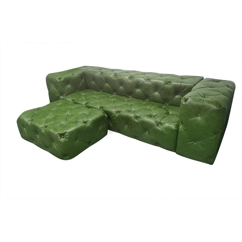Sofa z pufą jak narożnik Chesterfield Moon skóra | Komuto.pl