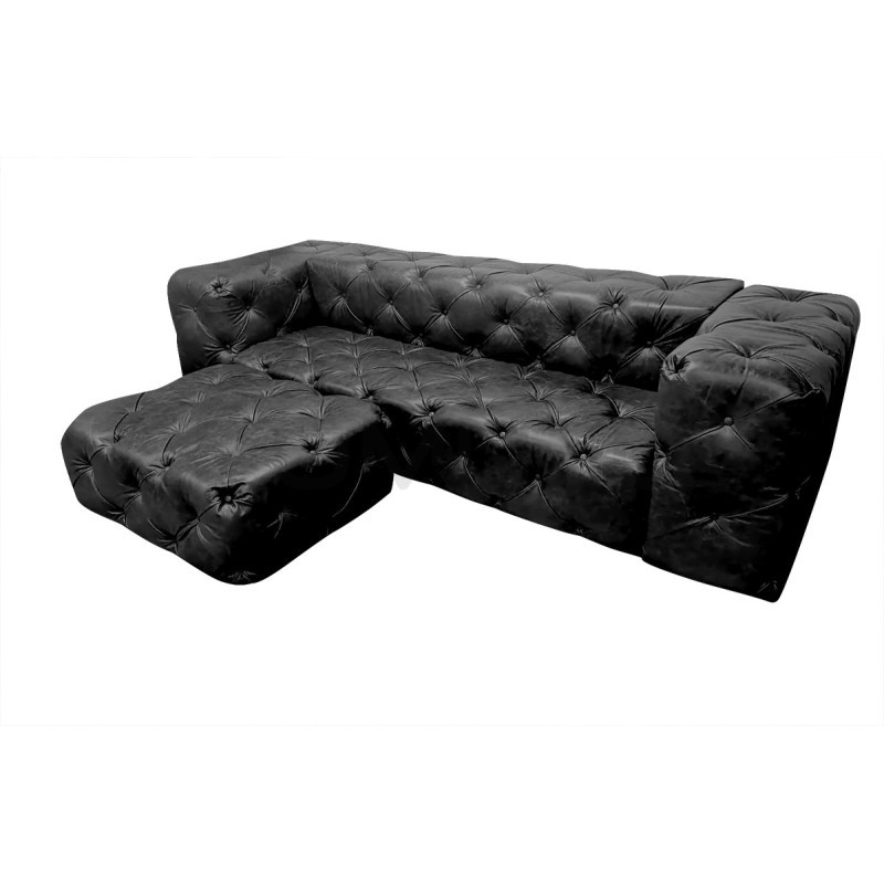Sofa z pufą jak narożnik Chesterfield Moon skóra | Komuto.pl