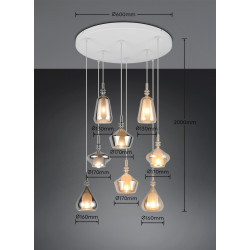 Marinet 8 – artystyczna lampa wisząca z 8 szklanymi kloszami