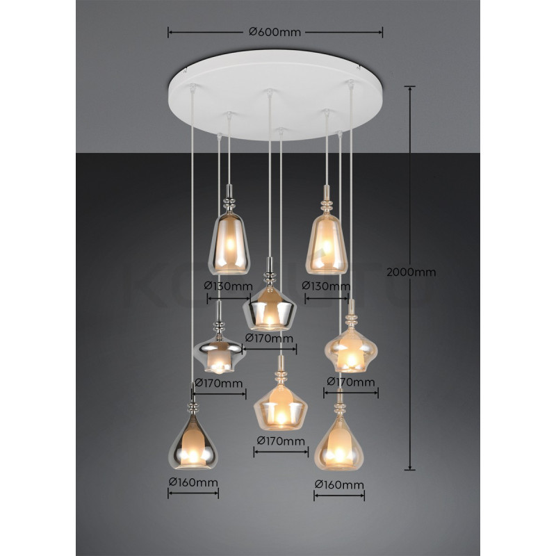 Marinet 8 – artystyczna lampa wisząca z 8 szklanymi kloszami