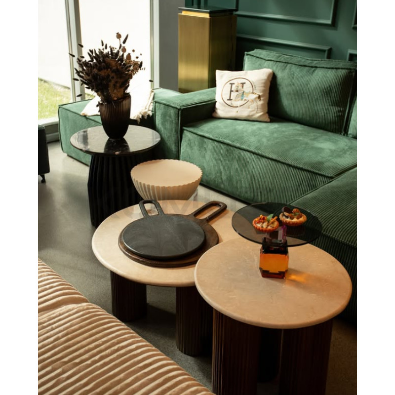 Stolik kawowy RAGNO – Marmur i drewno w artystycznej formie