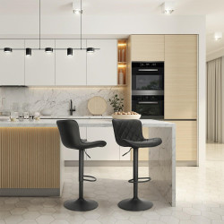 Hoker tapicerowany z oparciem obrotowy czarny Dlana | Komuto.pl