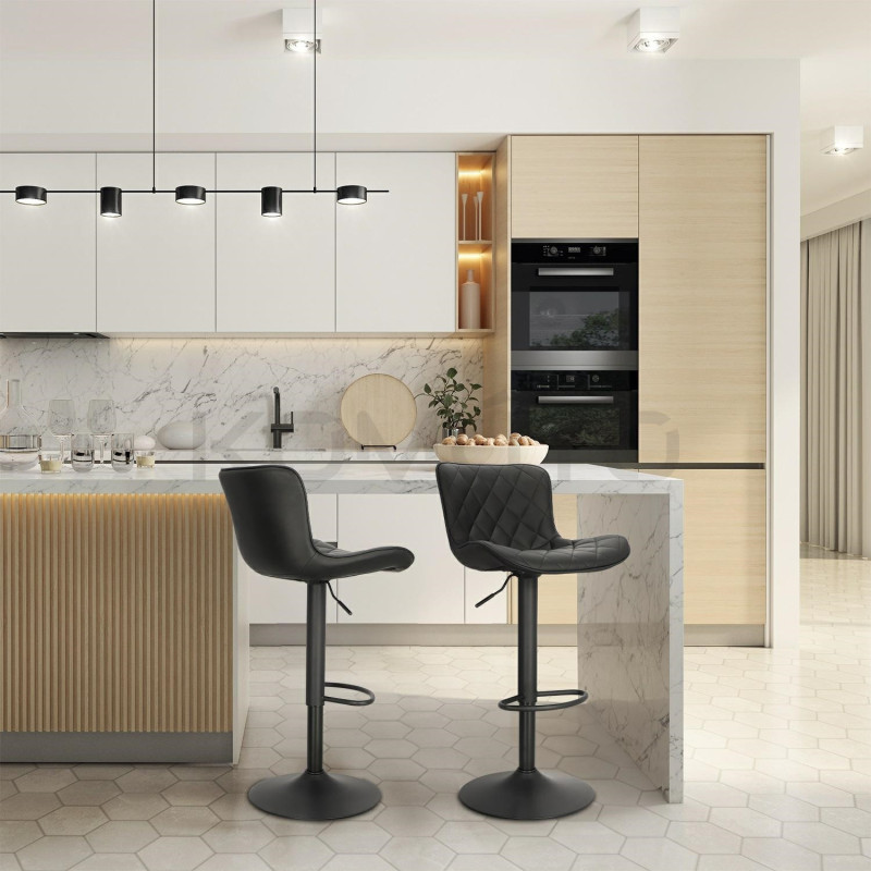 Hoker tapicerowany z oparciem obrotowy czarny Dlana | Komuto.pl