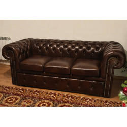 Sofa Chesterfield Rozkładana Classic Plus Skóra 3 osobowa