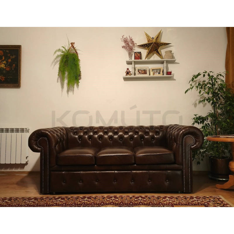 Sofa Chesterfield Rozkładana Classic Plus Skóra 3 osobowa