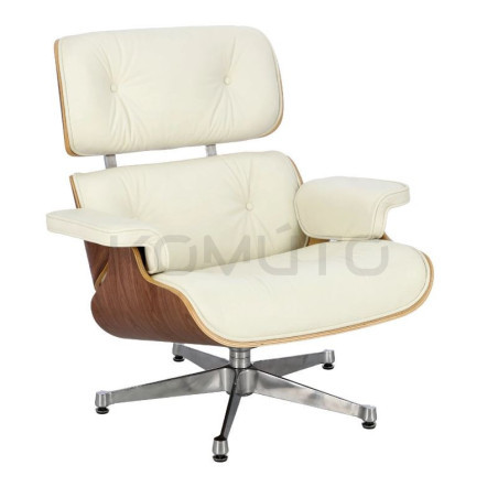 Fotel lounge biały Bauhaus LOUNGE – skóra naturalna premium