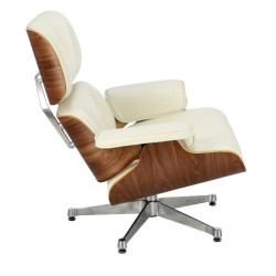 Fotel lounge biały Bauhaus LOUNGE – skóra naturalna premium