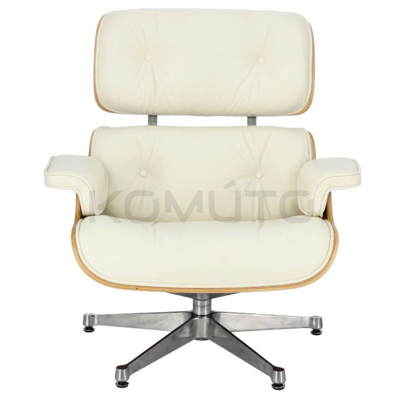 Fotel lounge biały Bauhaus LOUNGE – skóra naturalna premium