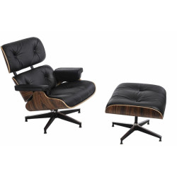 Fotel lounge z podnóżkiem – skóra naturalna, design Bauhaus