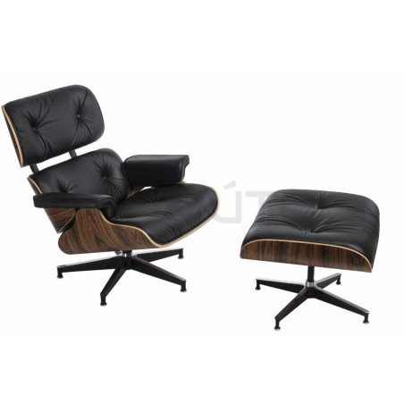 Fotel lounge z podnóżkiem – skóra naturalna, design Bauhaus