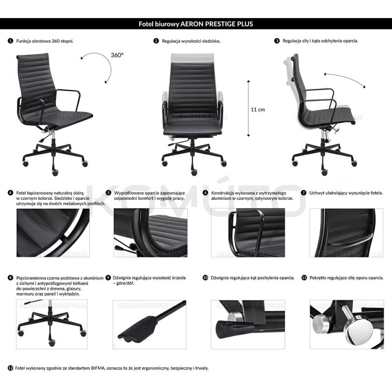 Aeron Prestige Plus – nowoczesny fotel biurowy na kółkach