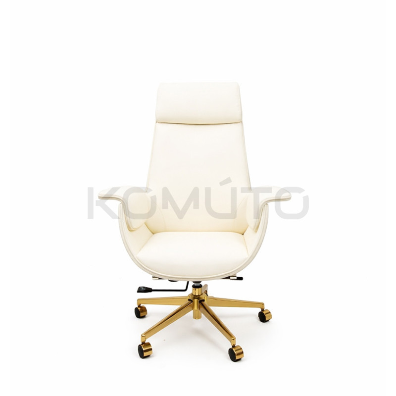 Beżowy fotel biurowy ADMIRAL | Design ze złotą podstawą