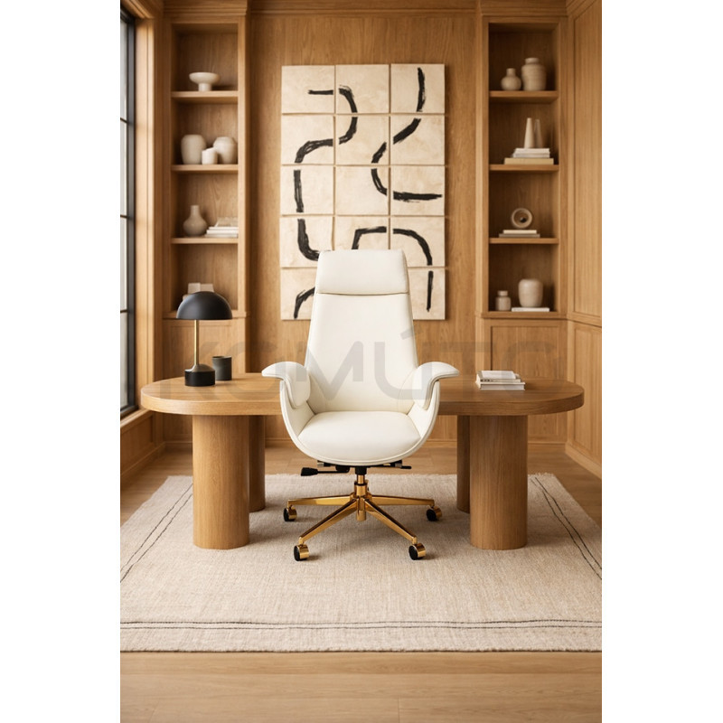 Beżowy fotel biurowy ADMIRAL | Design ze złotą podstawą