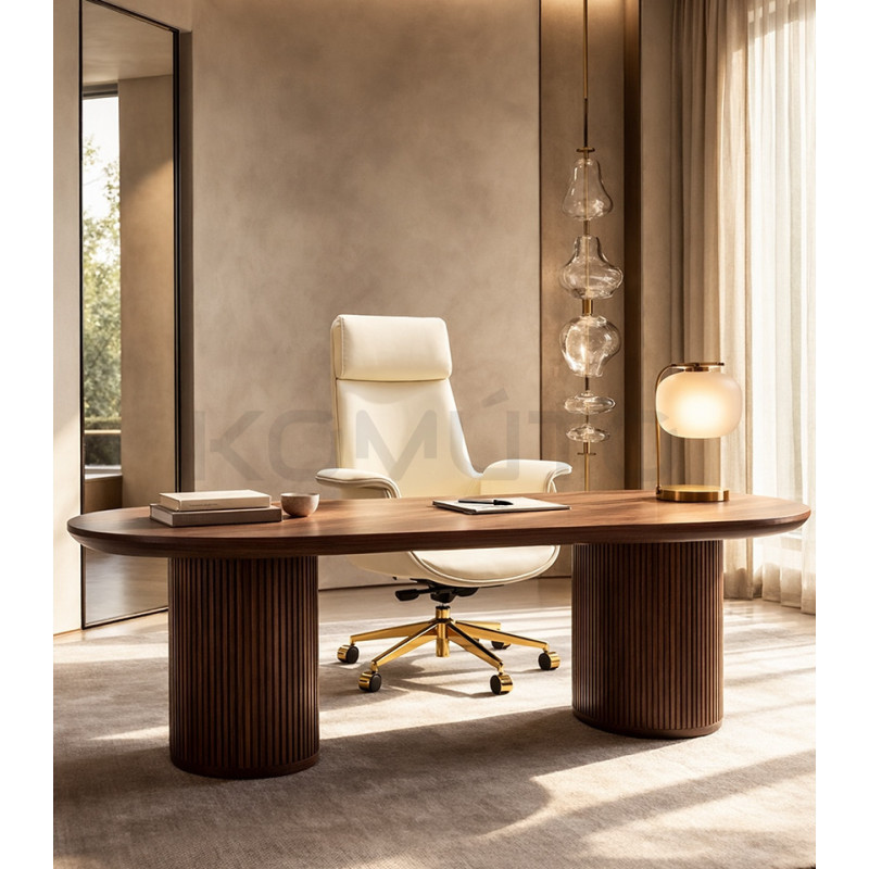 Beżowy fotel biurowy ADMIRAL | Design ze złotą podstawą