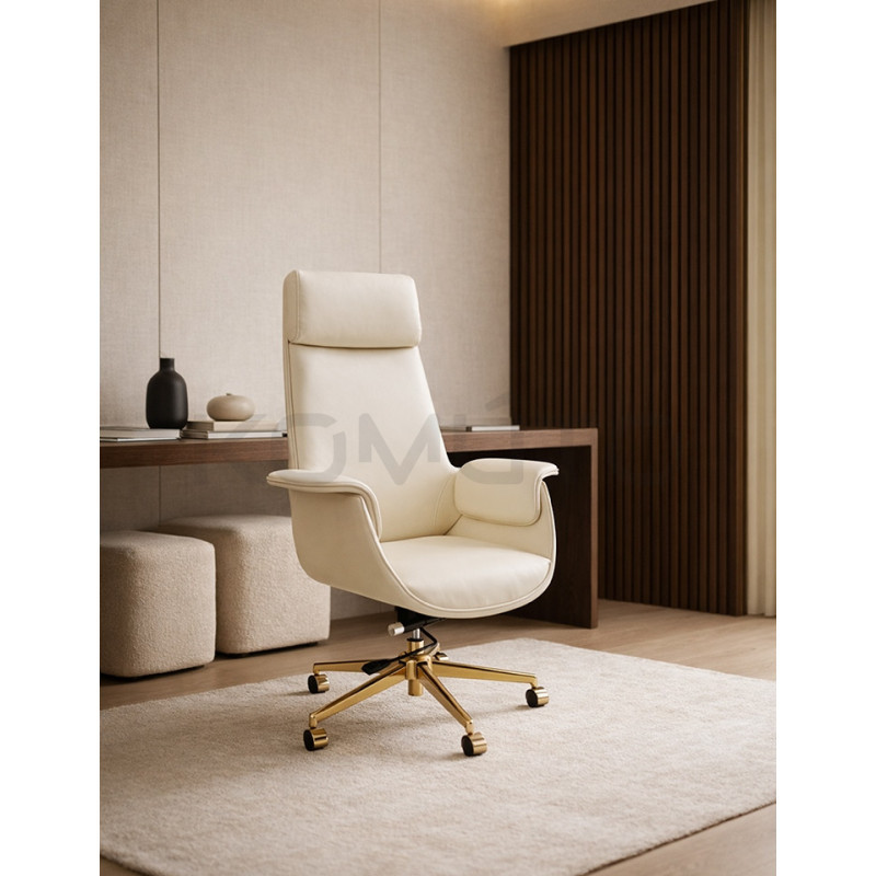 Beżowy fotel biurowy ADMIRAL | Design ze złotą podstawą