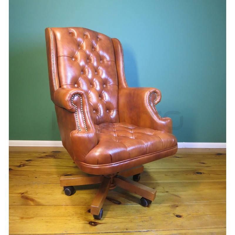 Fotel biurowy Chesterfield z pikowanym siedziskiem Edward w skórze