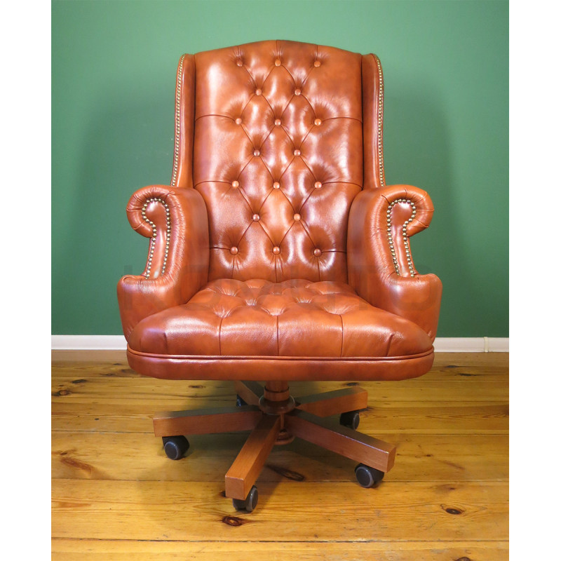 Fotel biurowy Chesterfield z pikowanym siedziskiem Edward w skórze