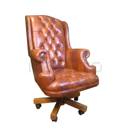 Fotel biurowy Chesterfield z pikowanym siedziskiem Edward w skórze