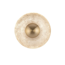 Okrągły kinkiet Saturn z kamienia – trawertynu i złoty metal