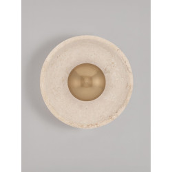 Okrągły kinkiet Saturn z kamienia – trawertynu i złoty metal