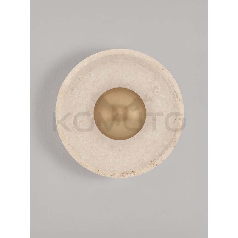 Okrągły kinkiet Saturn z kamienia – trawertynu i złoty metal