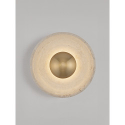 Okrągły kinkiet Saturn z kamienia – trawertynu i złoty metal