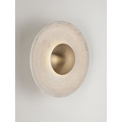 Okrągły kinkiet Saturn z kamienia – trawertynu i złoty metal