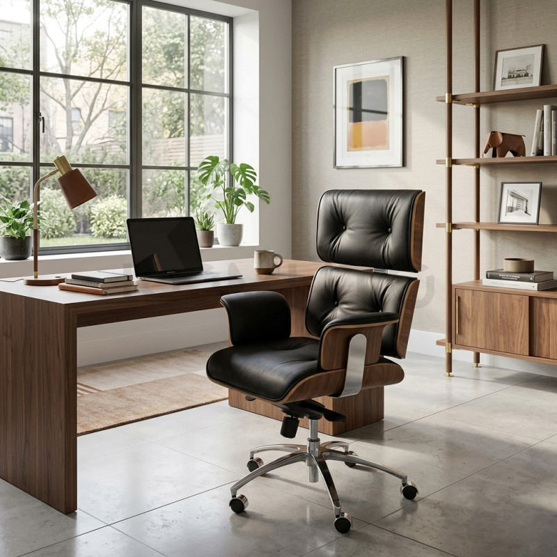 Fotel Lounge Chair do biura - czarny, fornir orzech | komuto.pl