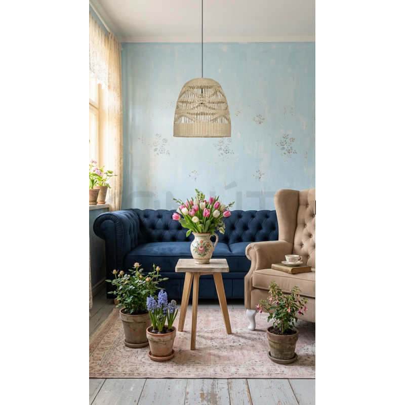 Lampa wisząca Boho HandMade wyplatana z naturalnego rattanu