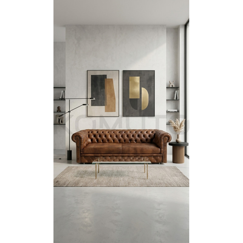Sofa Chesterfield Normal W Skórze Z Funkcją Spania 4 os.