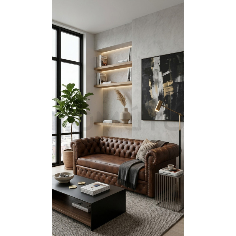 Sofa Chesterfield Normal W Skórze Z Funkcją Spania 4 os.