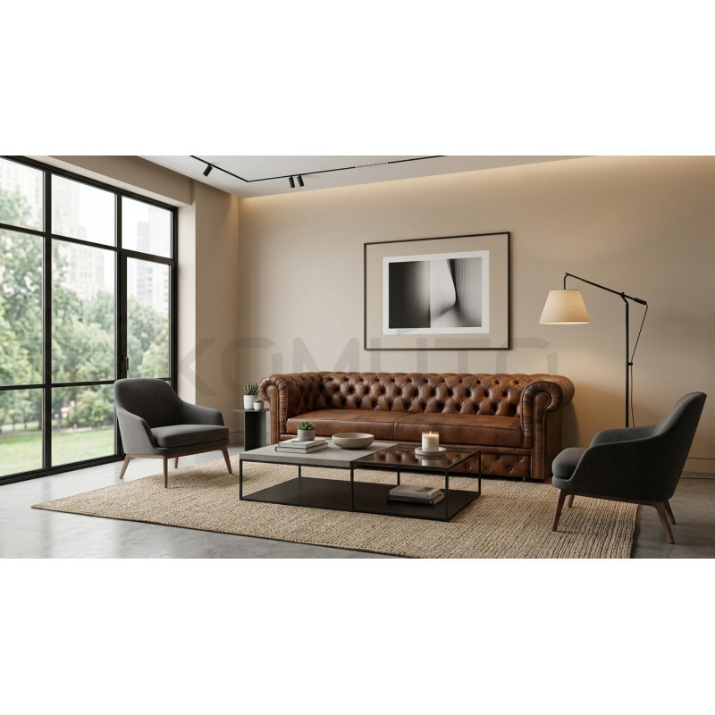 Sofa Chesterfield Normal W Skórze Z Funkcją Spania 4 os.