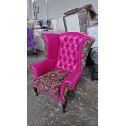 Fotel Uszak Chesterfield Lord Regent | Skóra naturalna | patchwork