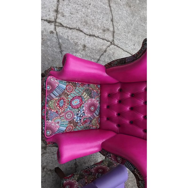 Fotel Uszak Chesterfield Lord Regent | Skóra naturalna | patchwork