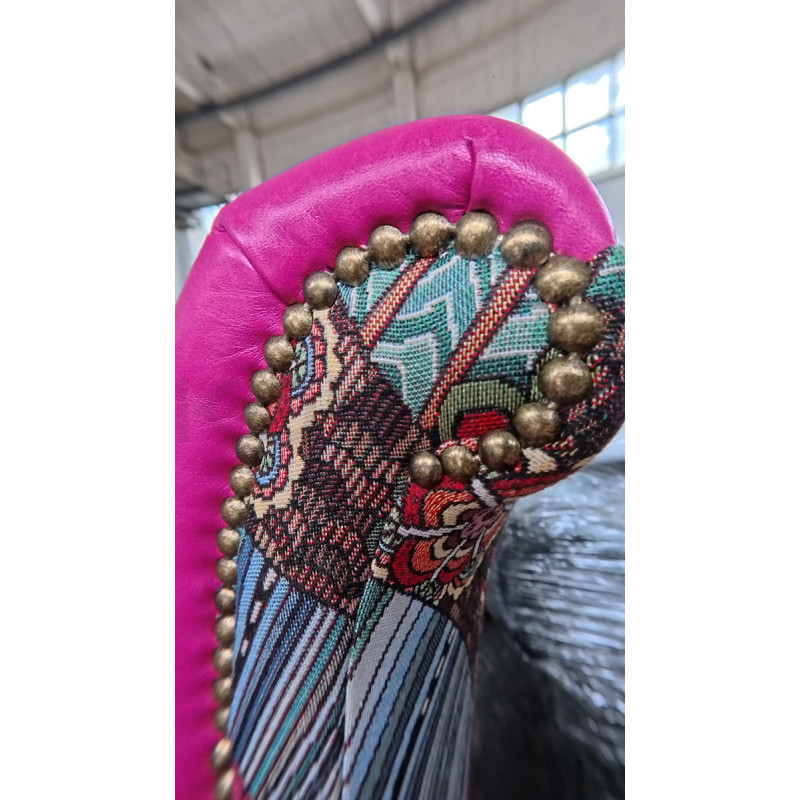 Fotel Uszak Chesterfield Lord Regent | Skóra naturalna | patchwork