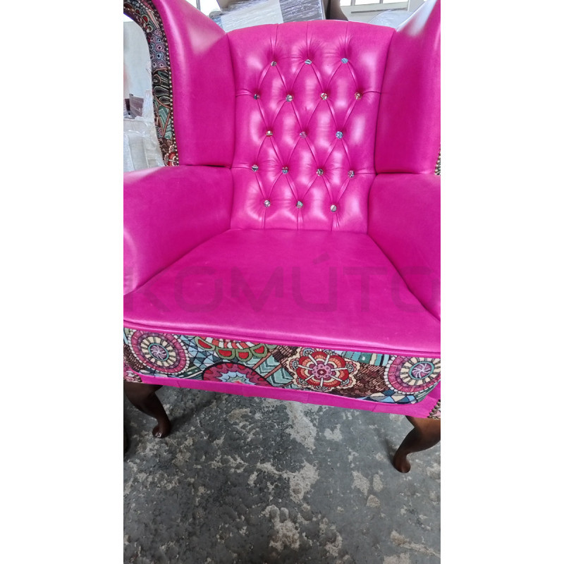 Fotel Uszak Chesterfield Lord Regent | Skóra naturalna | patchwork