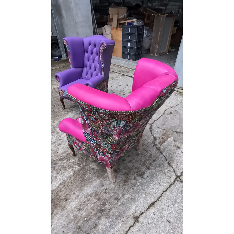 Fotel Uszak Chesterfield Lord Regent | Skóra naturalna | patchwork