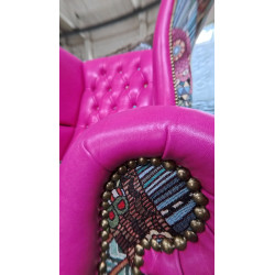 Fotel Uszak Chesterfield Lord Regent | Skóra naturalna | patchwork