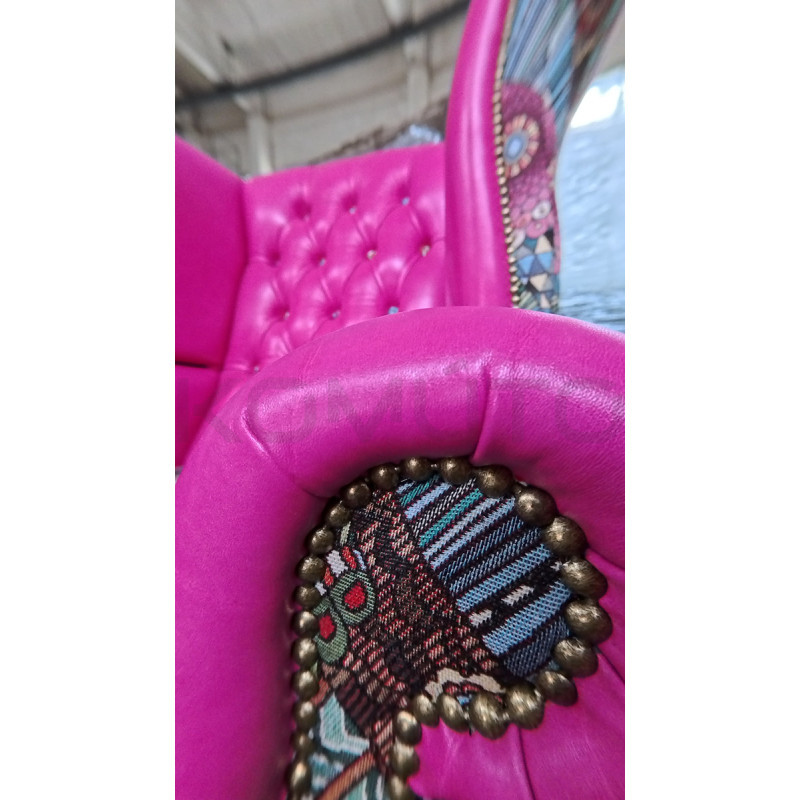Fotel Uszak Chesterfield Lord Regent | Skóra naturalna | patchwork