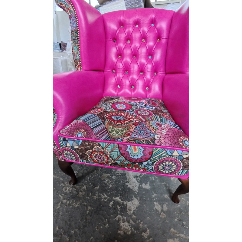 Fotel Uszak Chesterfield Lord Regent | Skóra naturalna | patchwork