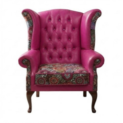Fotel Uszak Chesterfield Lord Regent | Skóra naturalna | patchwork