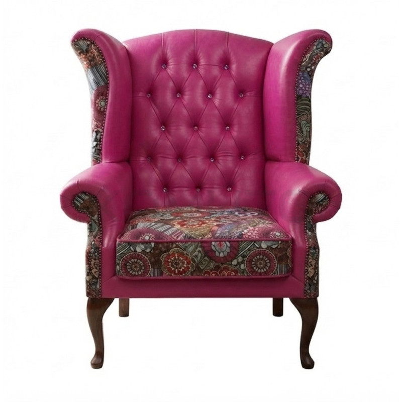 Fotel Uszak Chesterfield Lord Regent | Skóra naturalna | patchwork