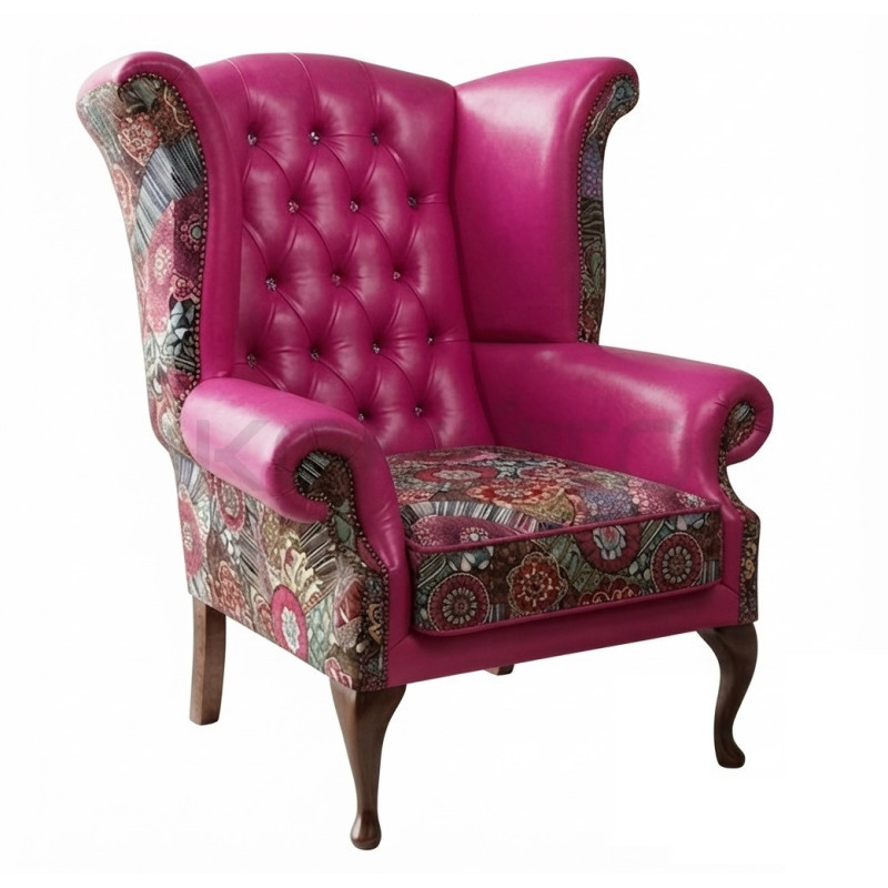 Fotel Uszak Chesterfield Lord Regent | Skóra naturalna | patchwork